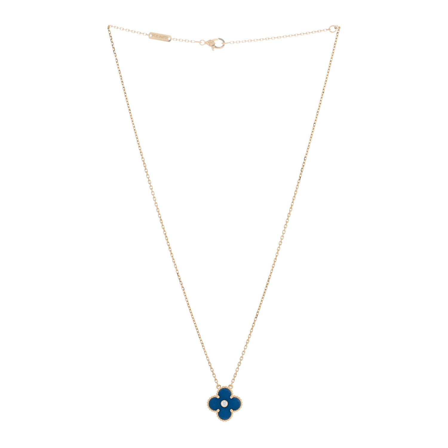 Van Cleef & Arpels 18K Yellow Gold Diamond Celestial Blue Sevres Porcelain Vintage Alhambra Pendant Necklace 3 of 5