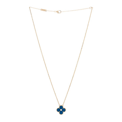 Van Cleef & Arpels 18K Yellow Gold Diamond Celestial Blue Sevres Porcelain Vintage Alhambra Pendant Necklace 3 of 5