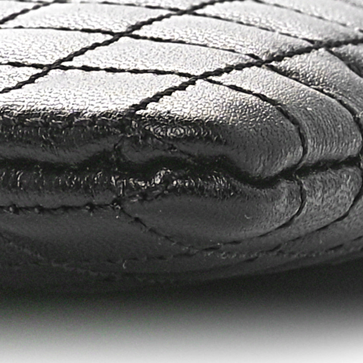 Calfskin Quilted C Charm Pouch Black