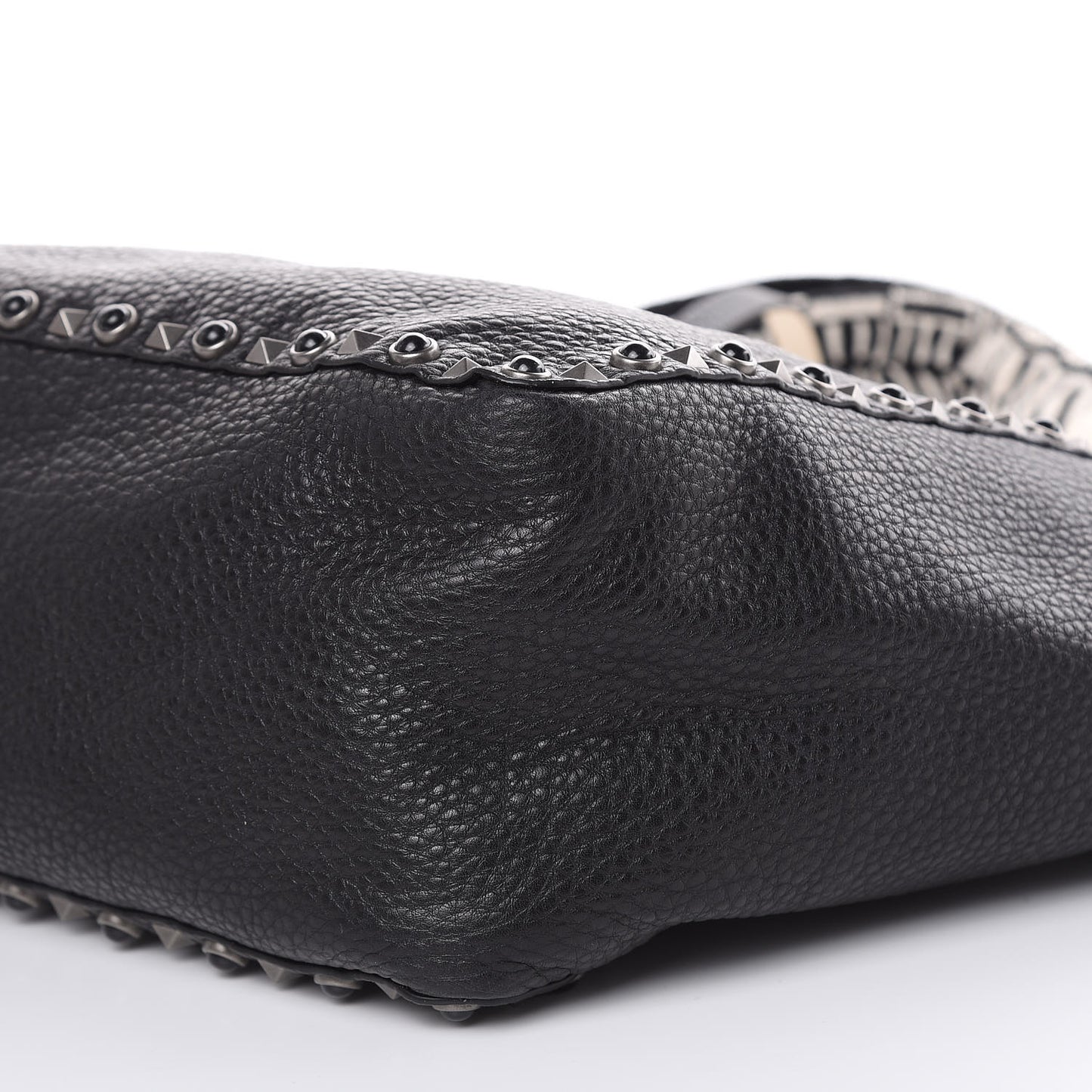 Stampa Alce Calfskin Medium Guitar Strap Rockstud Rolling Reversible Tote Black Ivory
