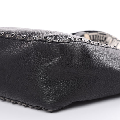 Valentino Garavani Stampa Alce Calfskin Medium Guitar Strap Rockstud Rolling Reversible Tote Black Ivory 10 of 14