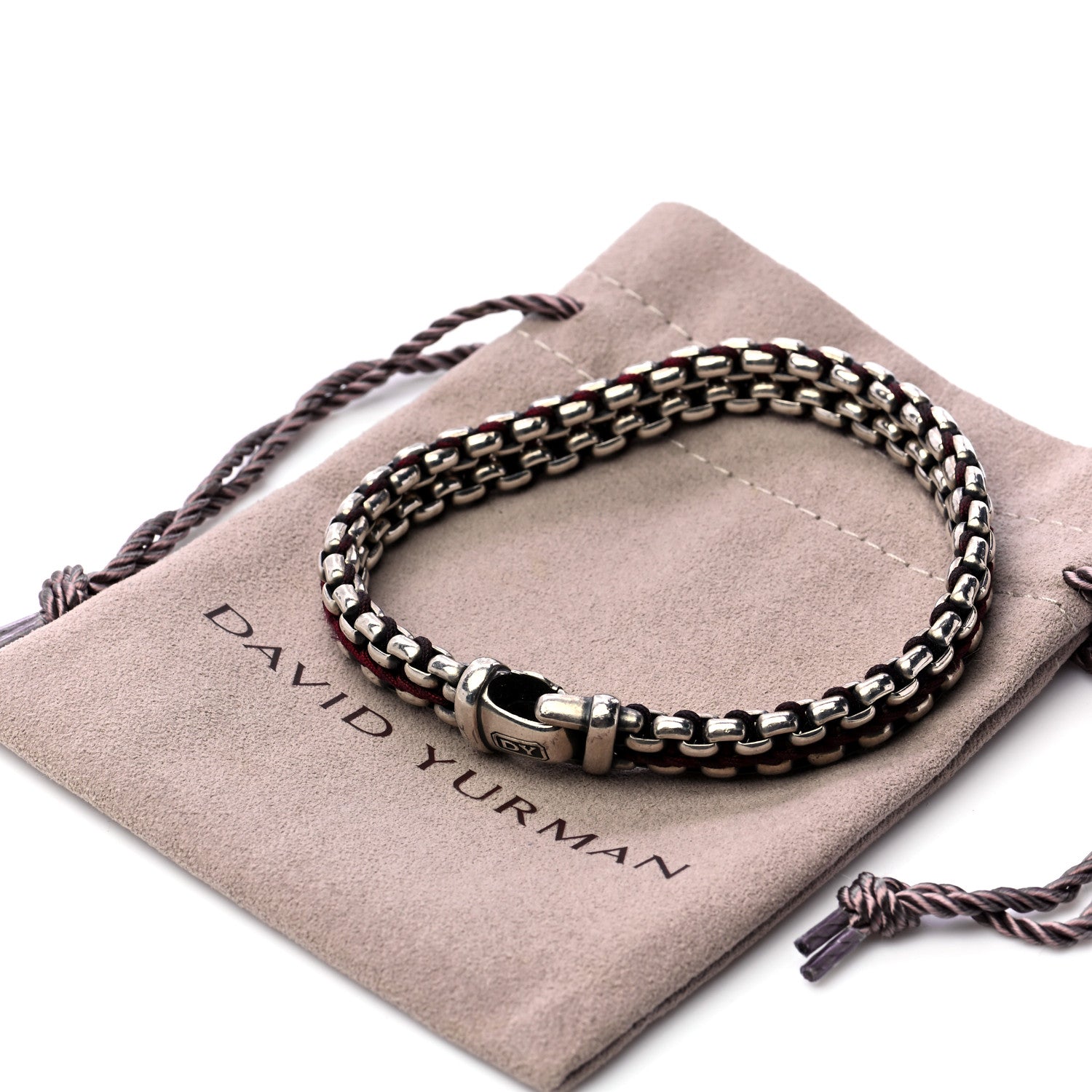 David Yurman Sterling Silver Woven Box Chain Bracelet Red 7 of 7