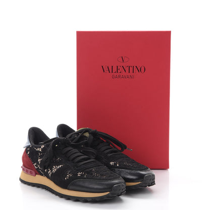 Valentino Garavani Calfskin Suede Macrame Lace Rockstud Sneakers 39.5 Black 10 of 10