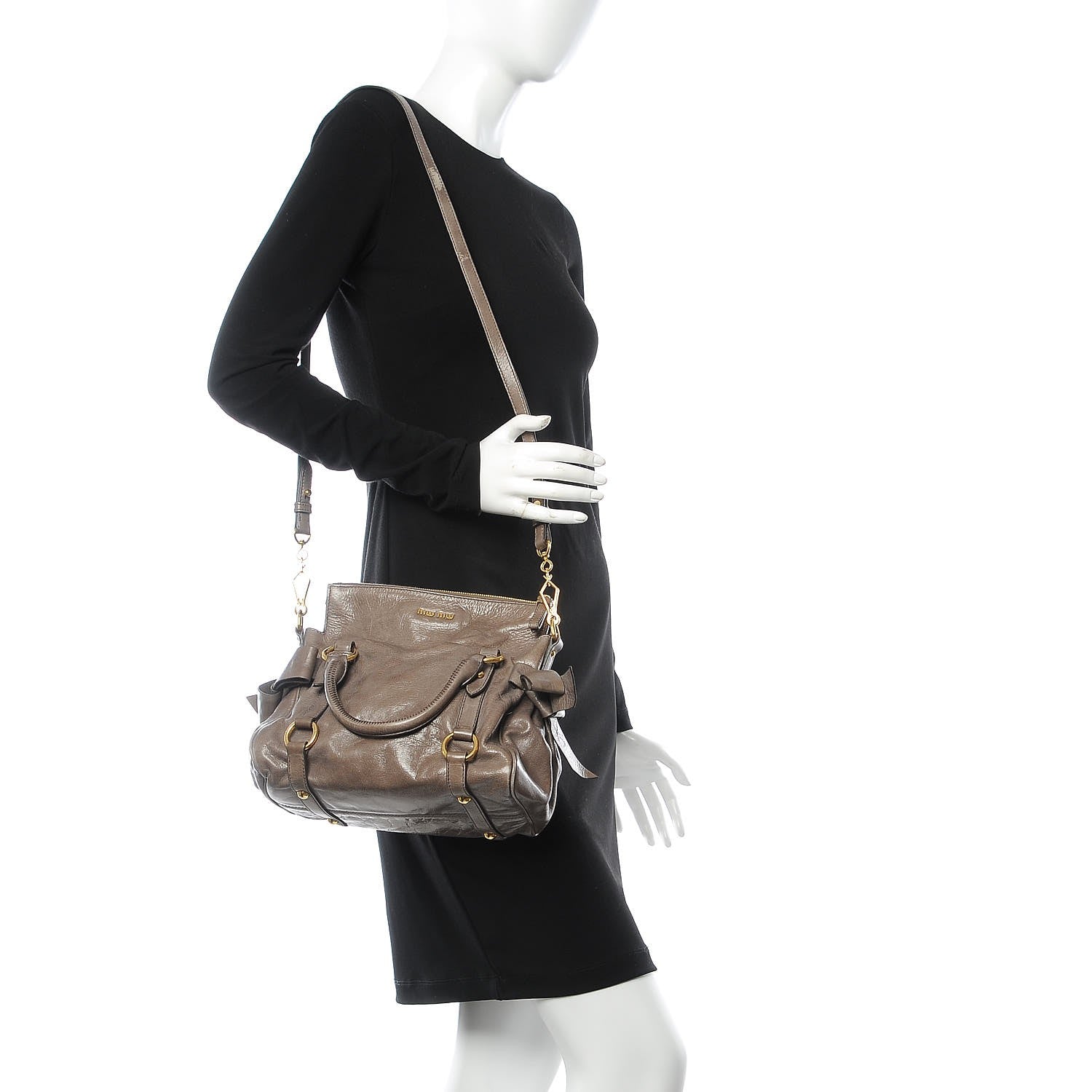 Miu Miu Vitello Lux Bow Bag Satchel Fumo 2 of 10