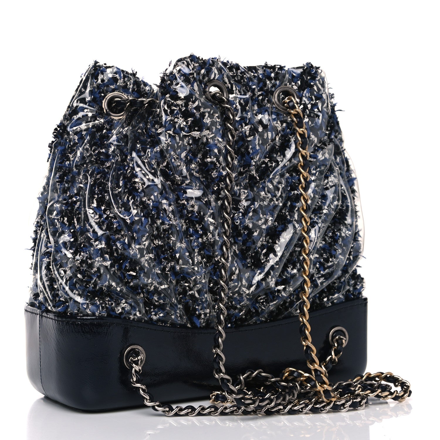 Chanel Tweed PVC Quilted Gabrielle Backpack Navy Black 2 of 4