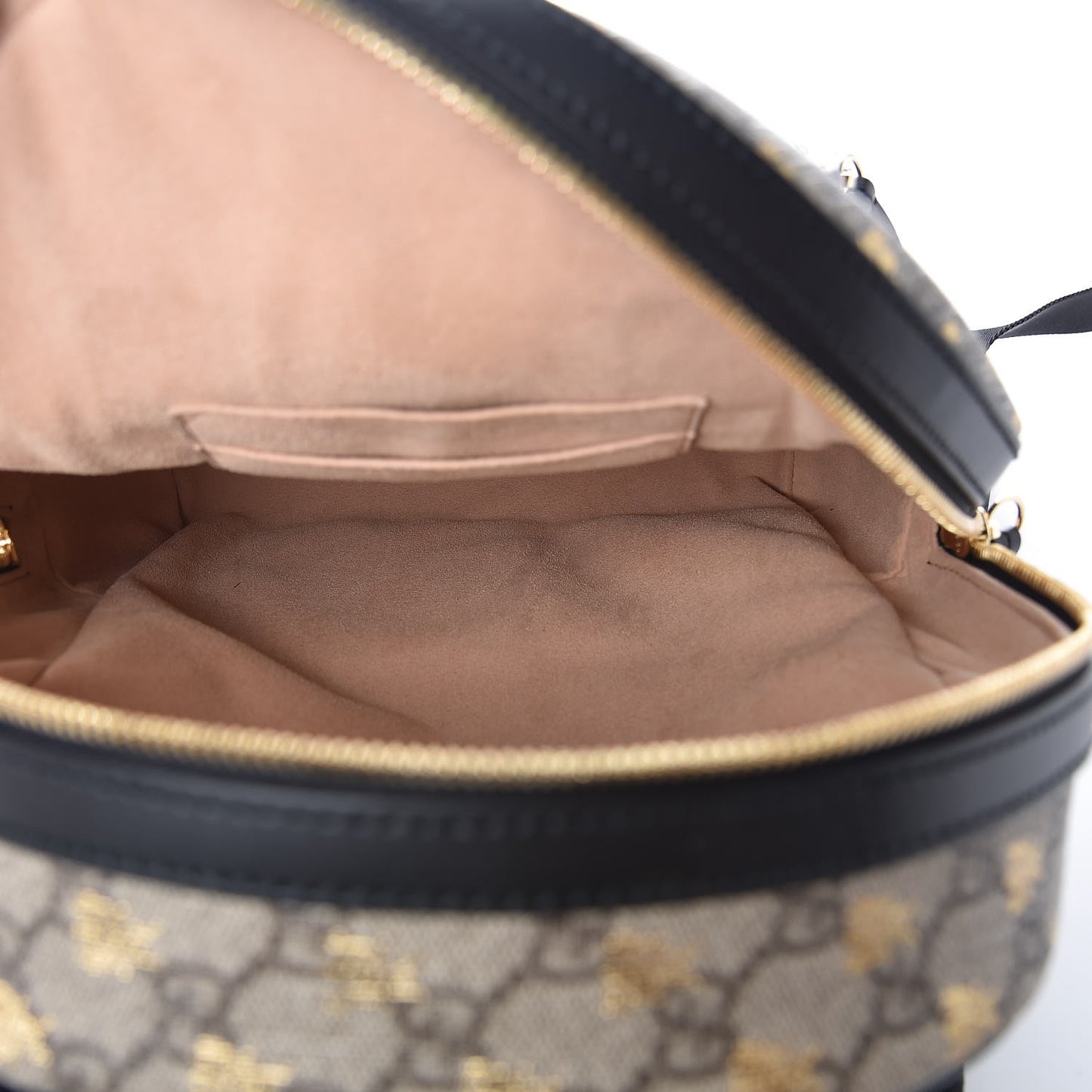 GG Supreme Monogram Bees Print Small Day Backpack Beige Oro Black