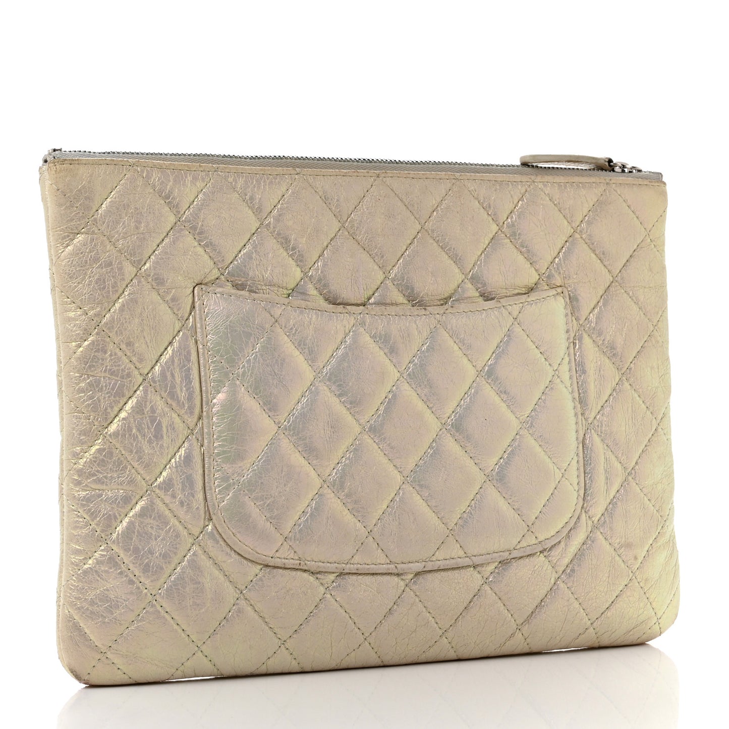 Iridescent Lambskin Quilted Medium Cosmetic Case Ivory