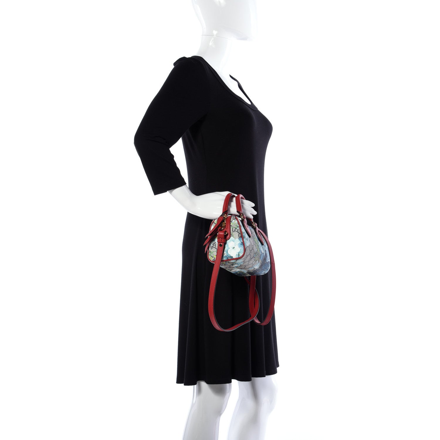 Gucci GG Supreme Monogram Blooms Mini Boston Navy Blue Hibiscus 3 of 10