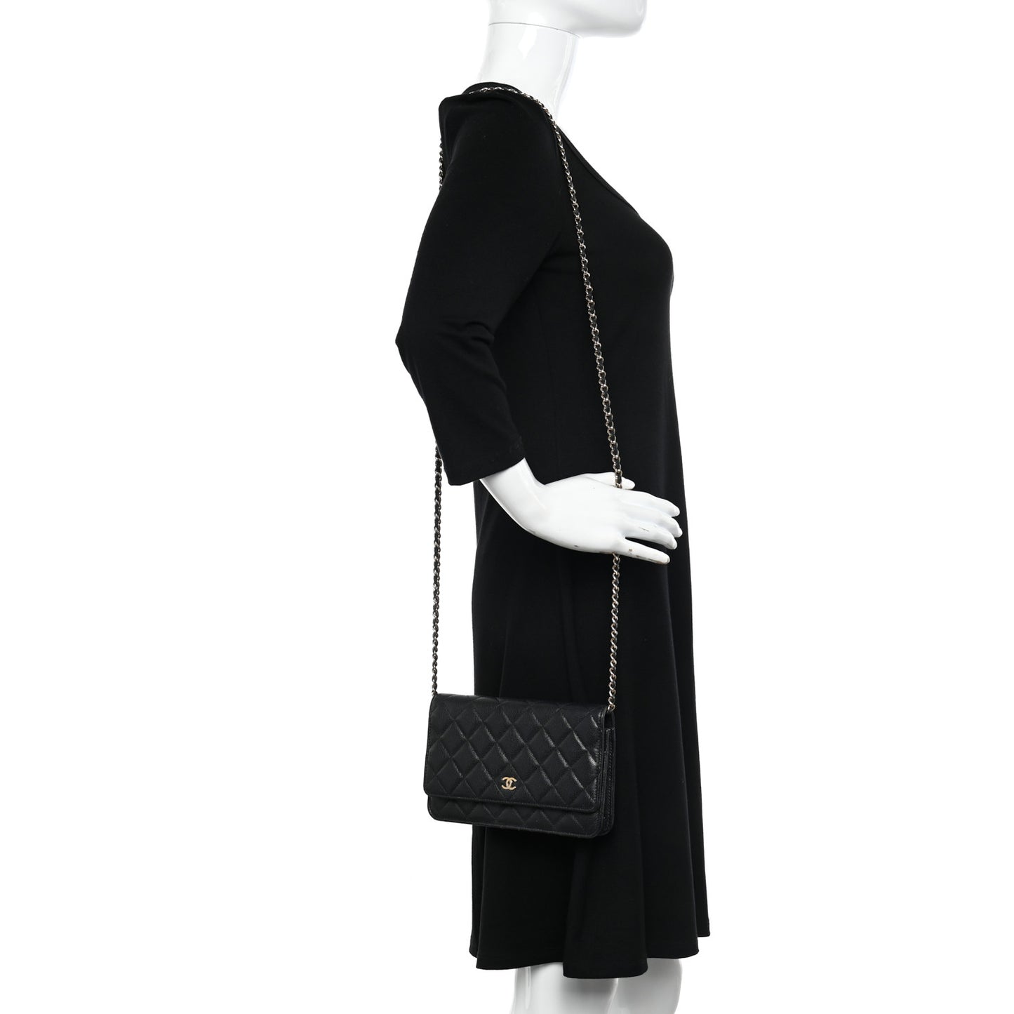 Caviar Quilted Wallet on Chain WOC Black