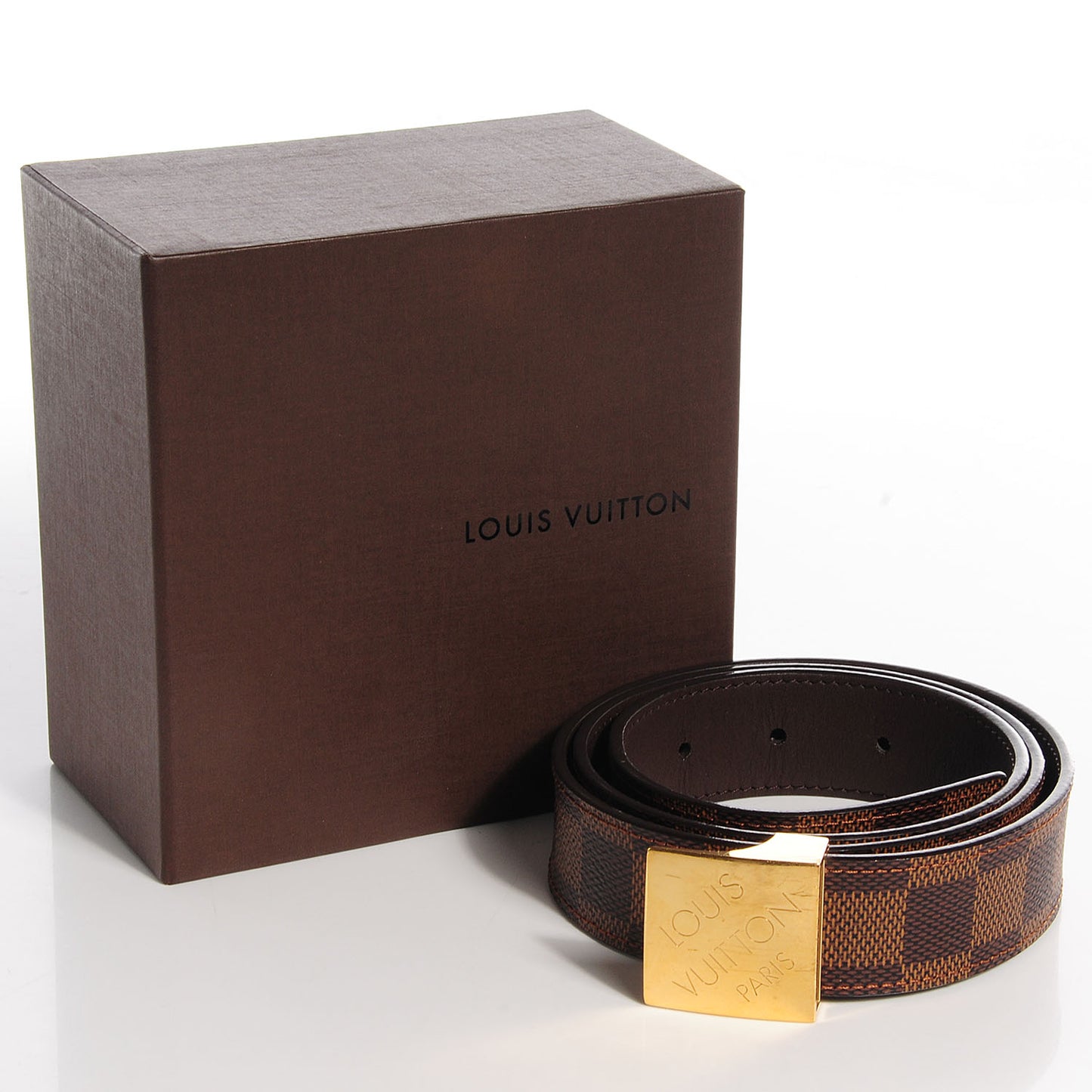 Damier Ebene LV Paris Buckle Belt 85 34 Gold