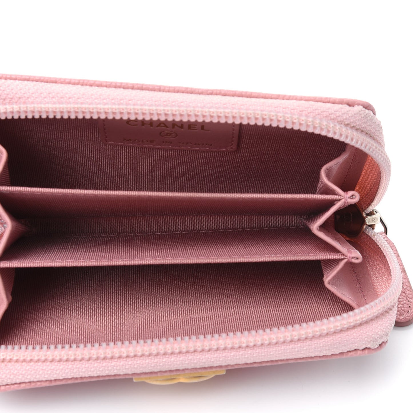 Caviar Quilted Boy Zip Around Coin Purse Wallet Light Pink