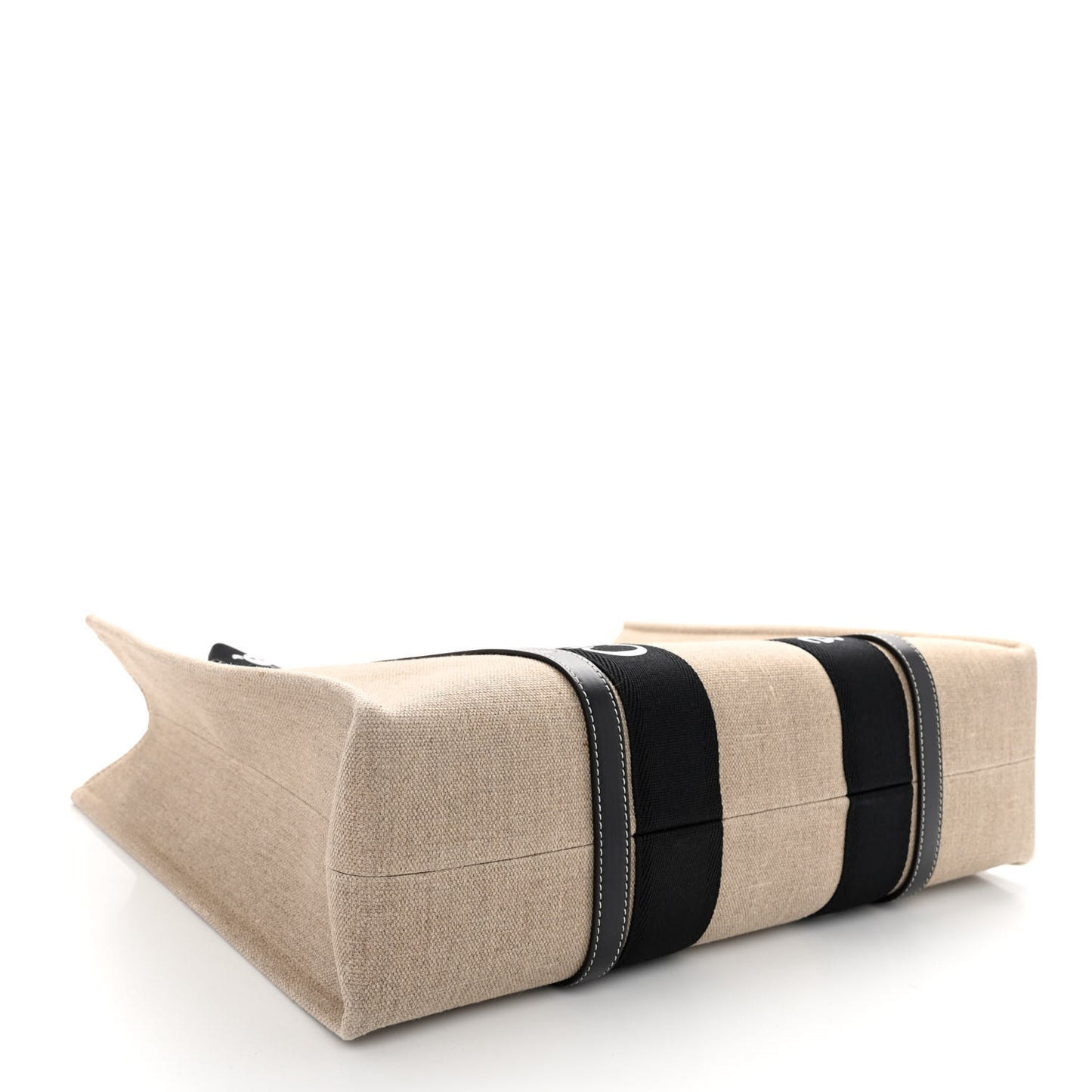 Linen Calfskin Large Woody Ribbon Tote Black Blue