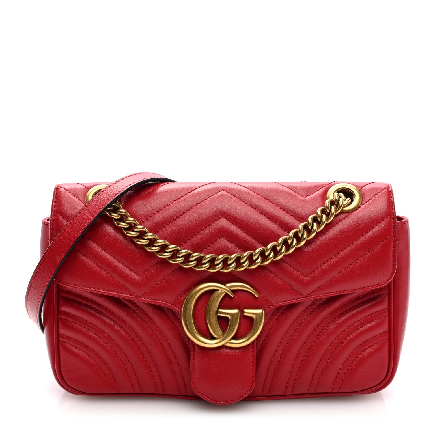Gucci Calfskin Matelasse Small GG Marmont Shoulder Bag Hibiscus Red 1 of 9
