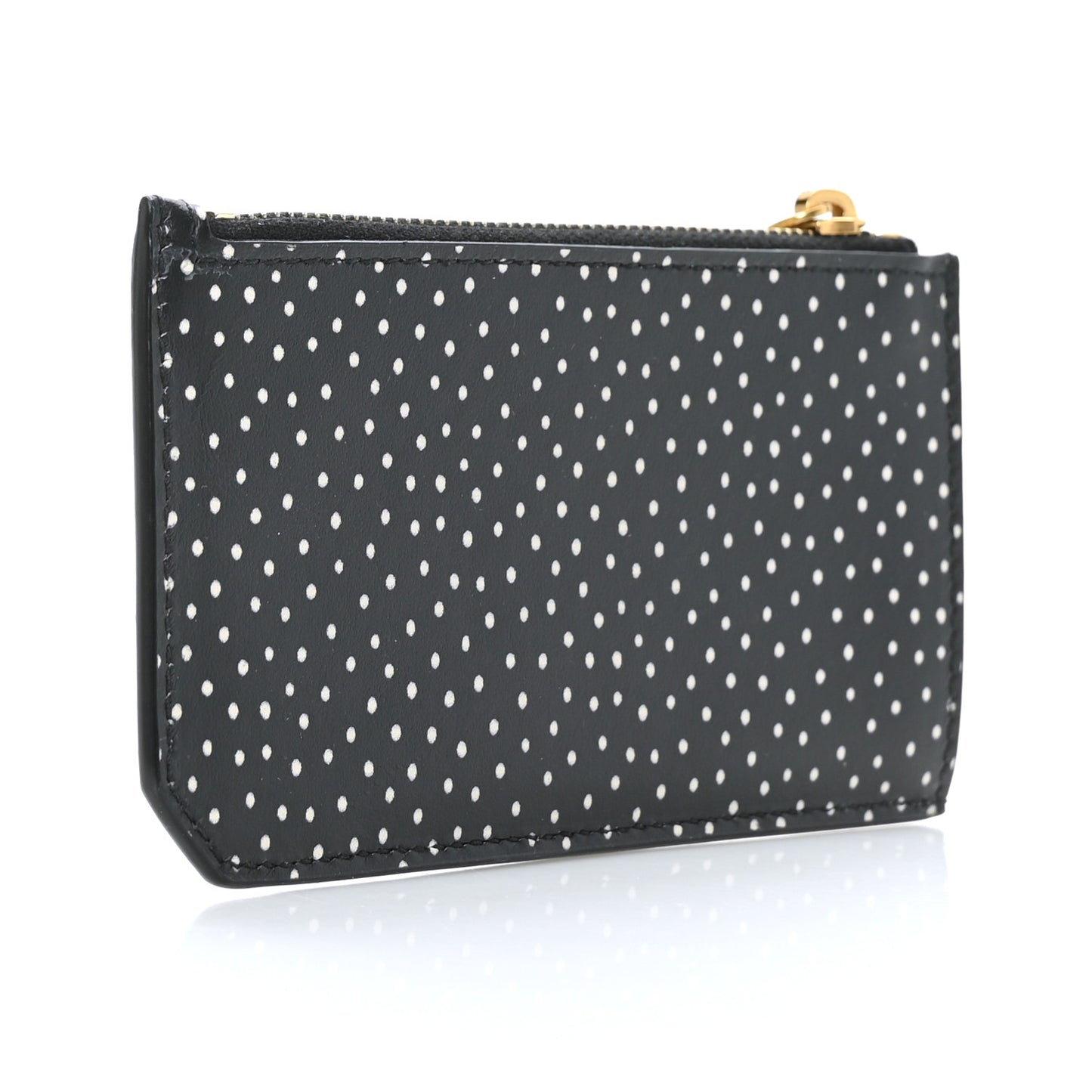Calfskin Printed Polka Dot 5 Fragments Zip Pouch Card Holder Black