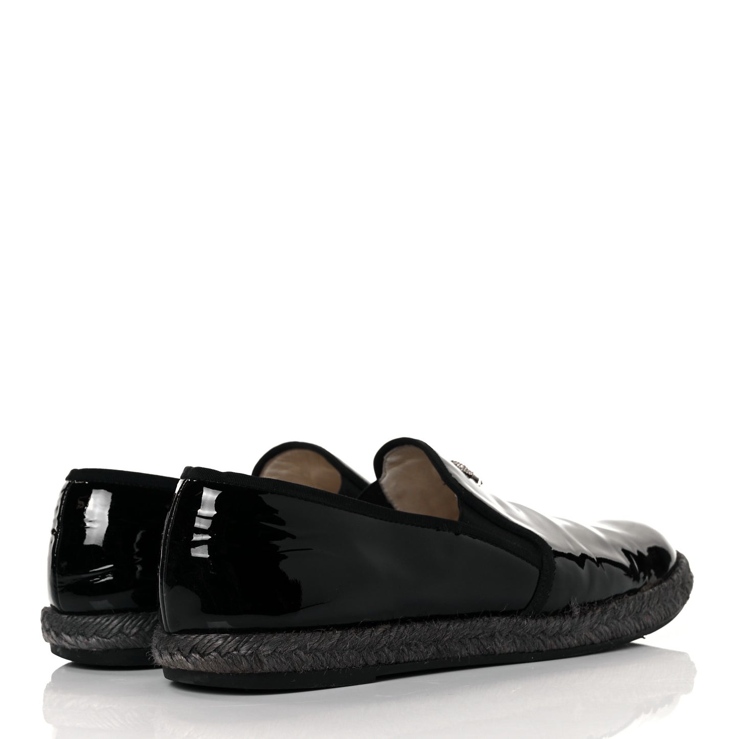 Patent Calfskin CC Mocassin Loafer Espadrilles 39 Black