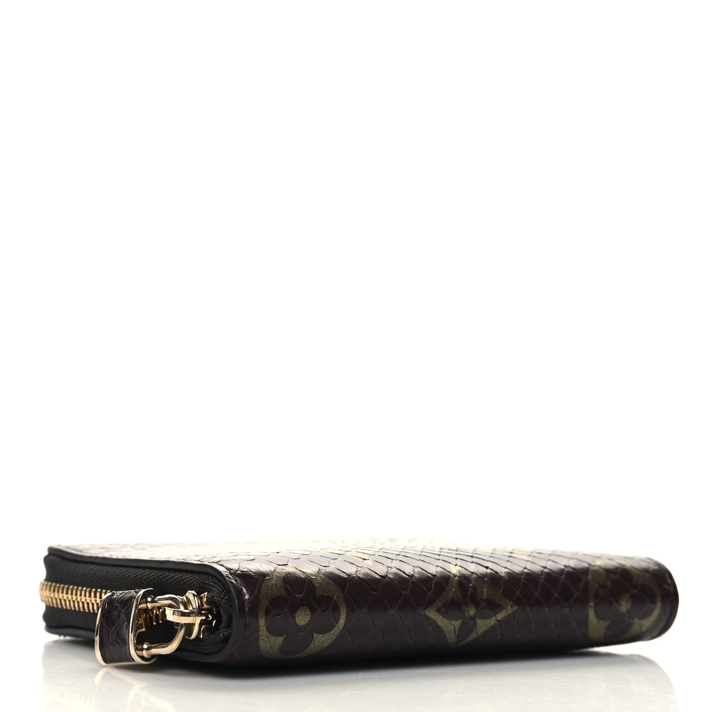Snakeskin Monogram Zippy Padlock Coin Purse Brown