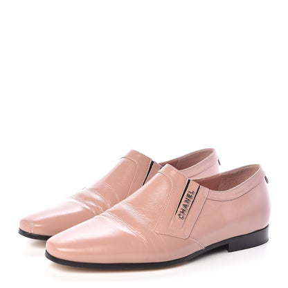 Chanel Glazed Calfskin Logo Slip On Loafers 38 Light Pink 3 of 11