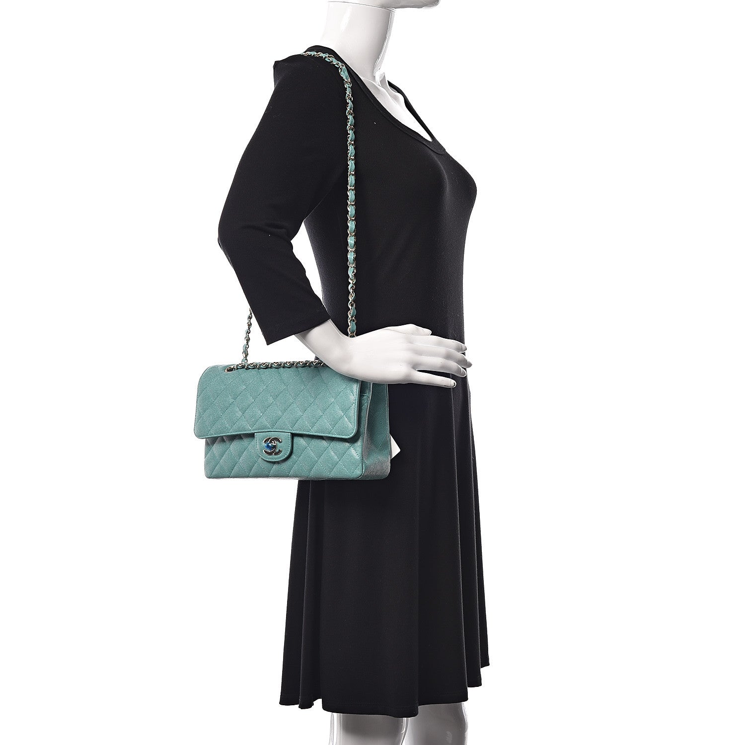 Chanel Iridescent Caviar Quilted Medium Double Flap Green 2 of 11