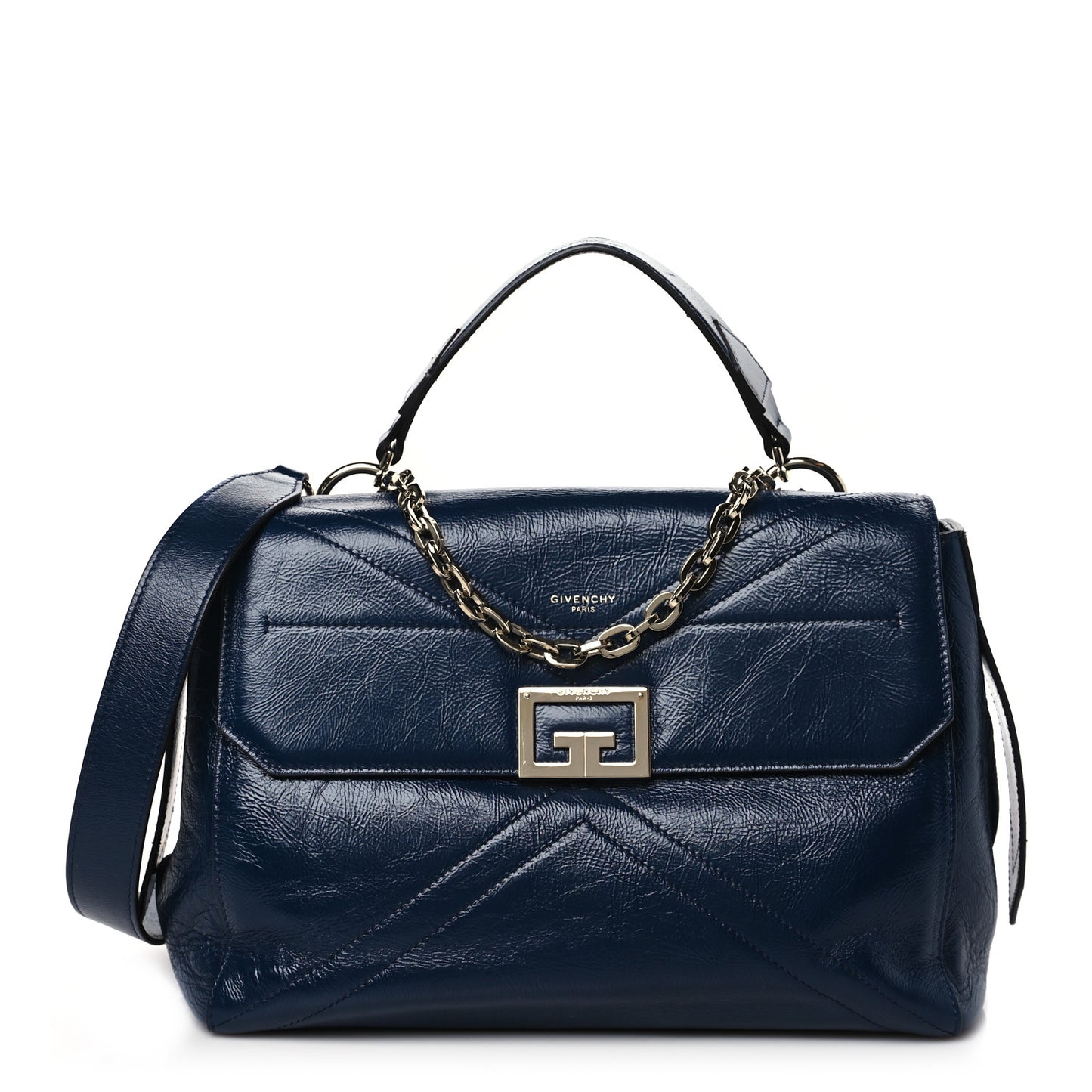 Creased Patent Calfskin Medium ID Flap Navy Blue