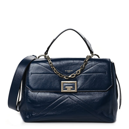 Givenchy Creased Patent Calfskin Medium ID Flap Navy Blue 1 of 9