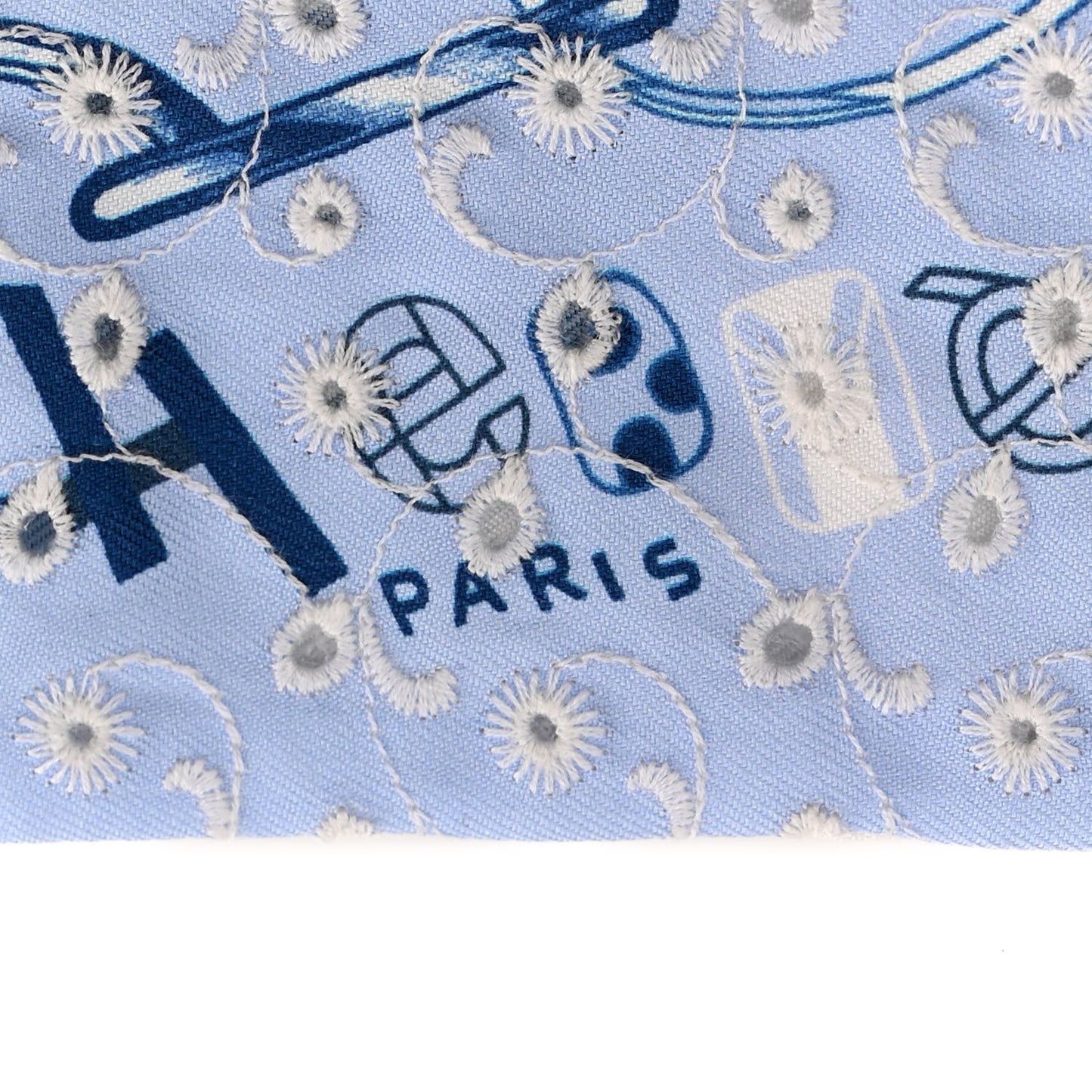 Silk Embroidered Do Re Boucles Broderie Anglaise Twilly Bleu White Marine