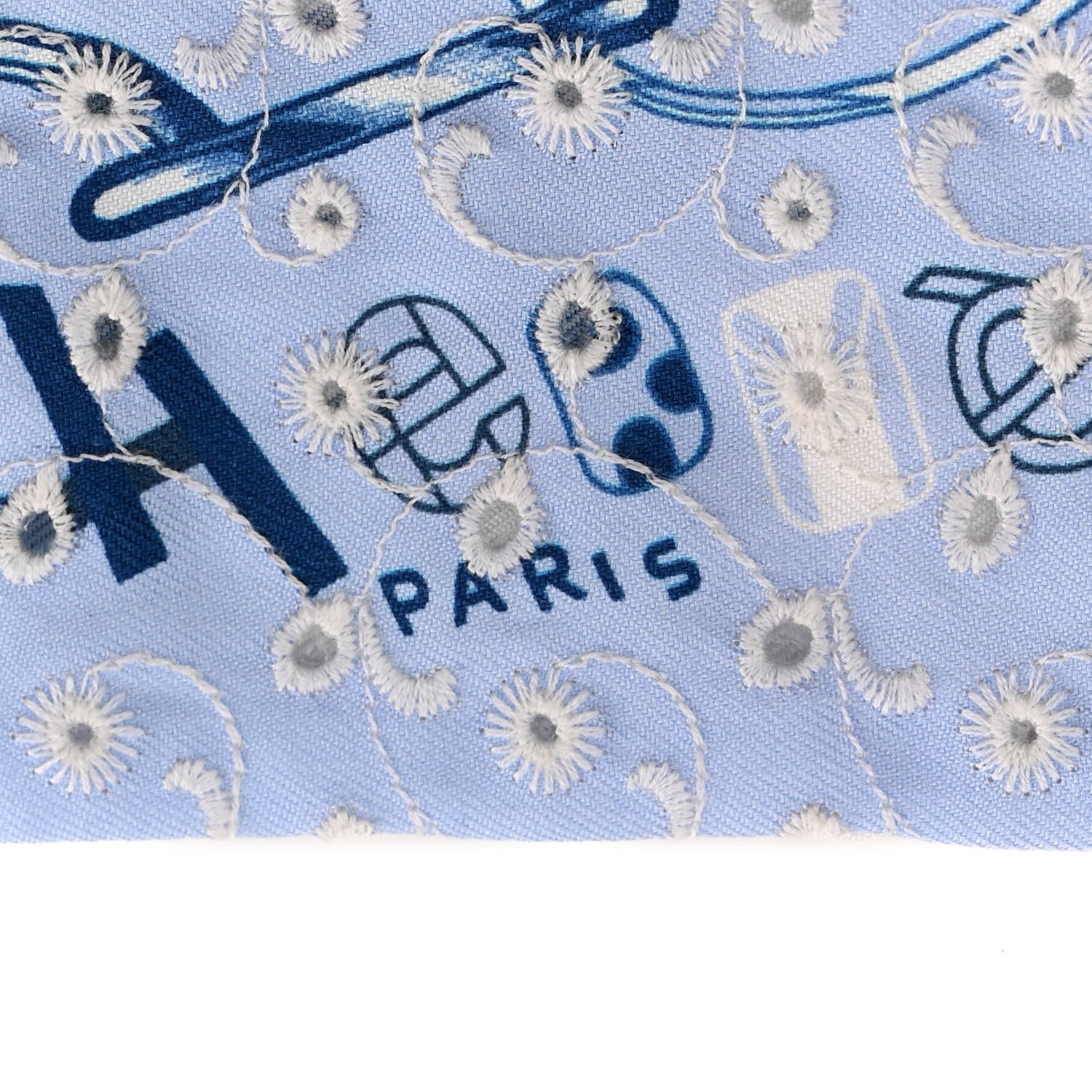 Hermes Silk Embroidered Do Re Boucles Broderie Anglaise Twilly Bleu White Marine 2 of 4