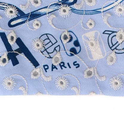 Hermes Silk Embroidered Do Re Boucles Broderie Anglaise Twilly Bleu White Marine 2 of 4