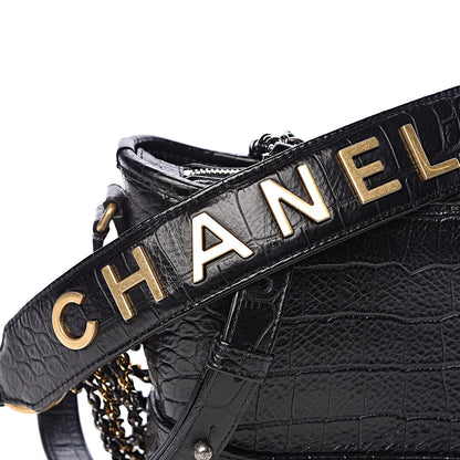 Chanel Calfskin Crocodile Embossed Small Gabrielle Cocodile Hobo Black 9 of 11