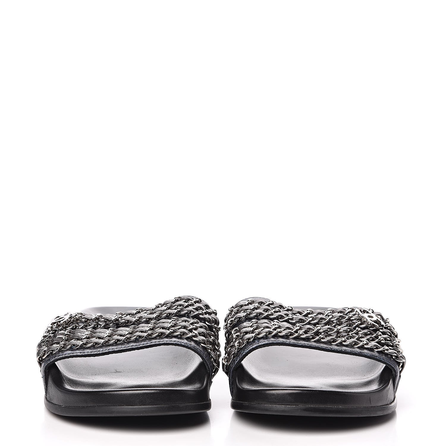 Chanel Fantasy Lambskin Chain Flat Sandals 41 Blue 2 of 10