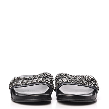 Chanel Fantasy Lambskin Chain Flat Sandals 41 Blue 2 of 10