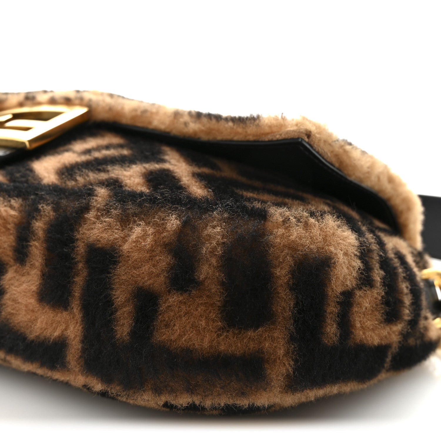 Fendi Shearling Vitello Dolce Macro FF 1974 Baguette Tobacco Black Fendi Shearling Vitello Dolce Macro FF 1974 Baguette Tobacco Black
