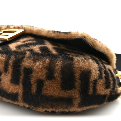 Fendi Shearling Vitello Dolce Macro FF 1974 Baguette Tobacco Black 9 of 9