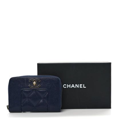 Chanel Sheepskin Quilted Vintage Mademoiselle Zip Coin Purse Navy Blue 8 of 8
