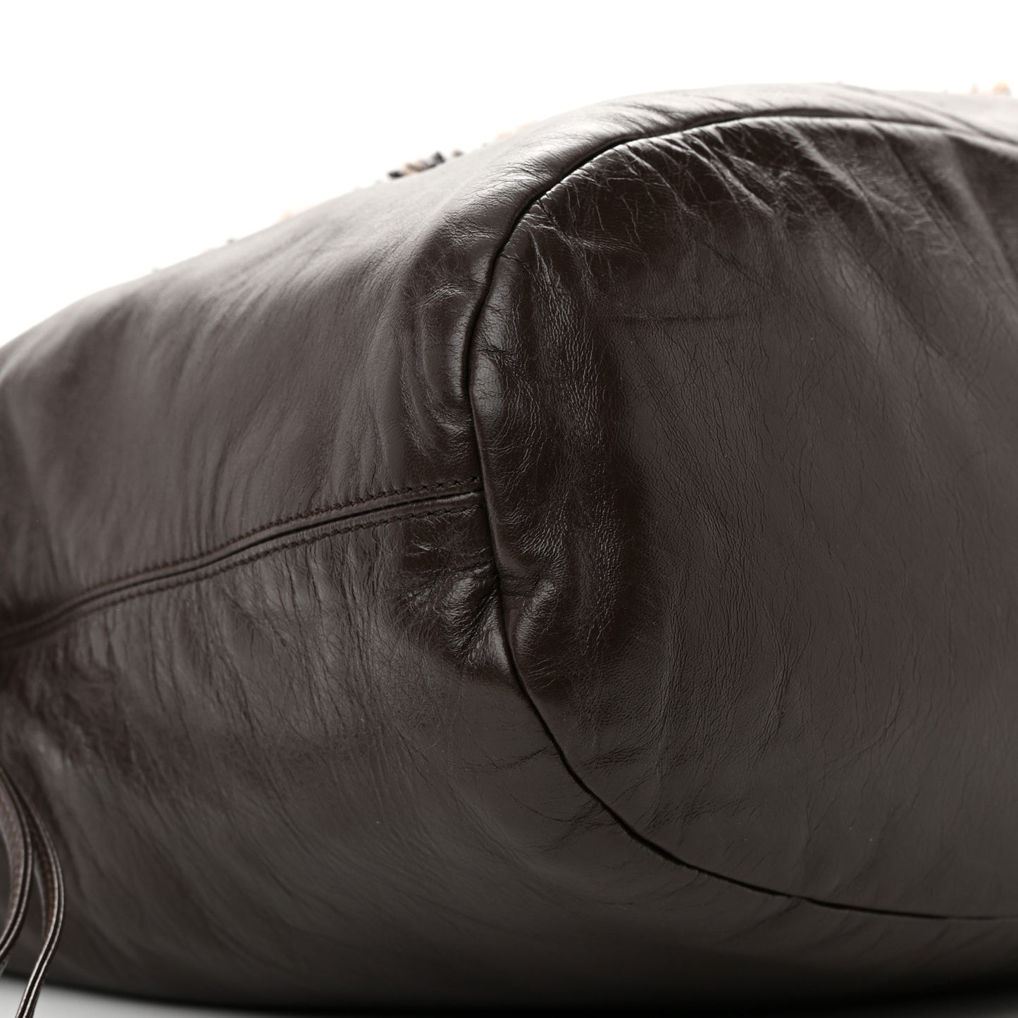 Tweed Lambskin Drawstring Tweedy Tote Brown