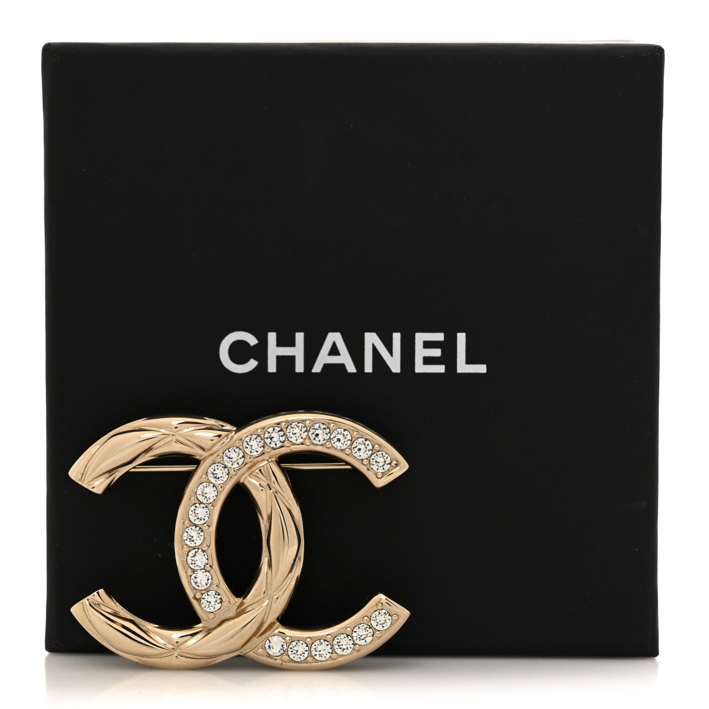 Textured Metal Crystal CC Brooch Light Gold