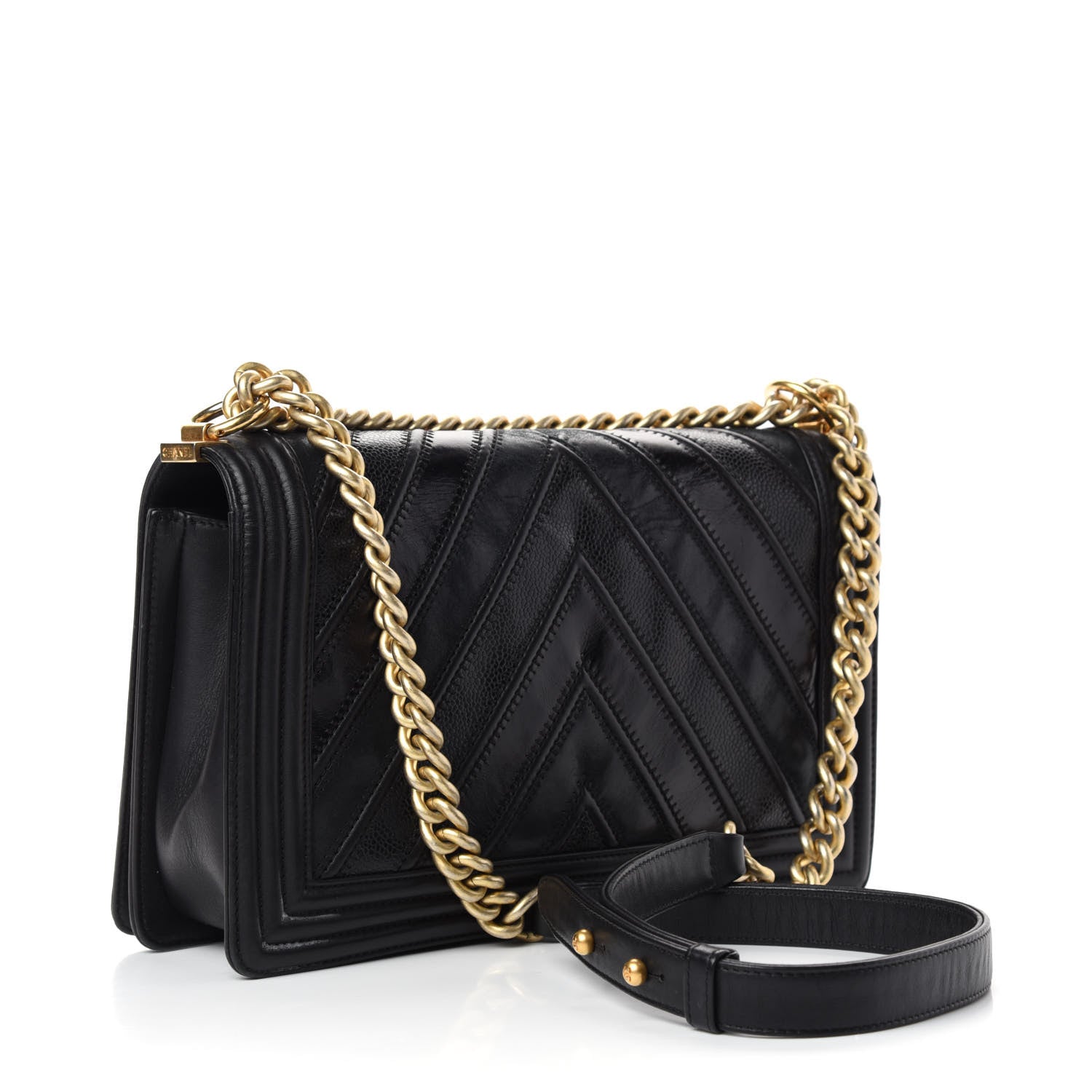 Chanel Calfskin Caviar Suede Chevron New Medium Boy Flap Black 3 of 10