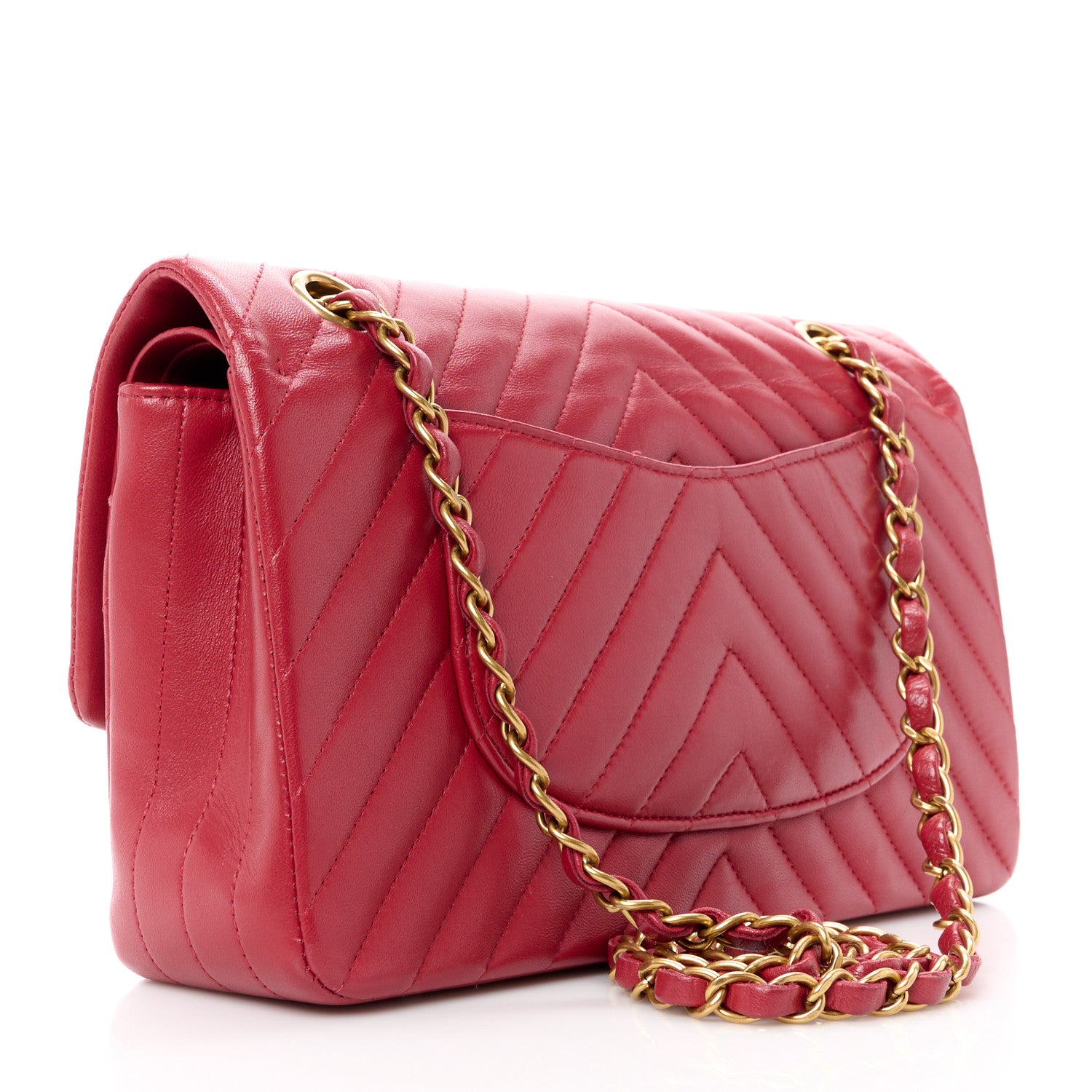 Chanel Lambskin Chevron Quilted Medium Double Flap Red 4 of 13