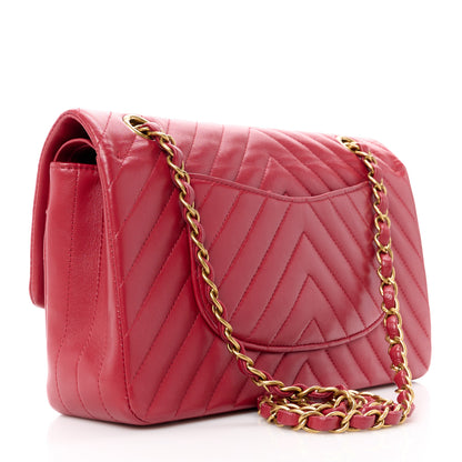 Chanel Lambskin Chevron Quilted Medium Double Flap Red 4 of 13