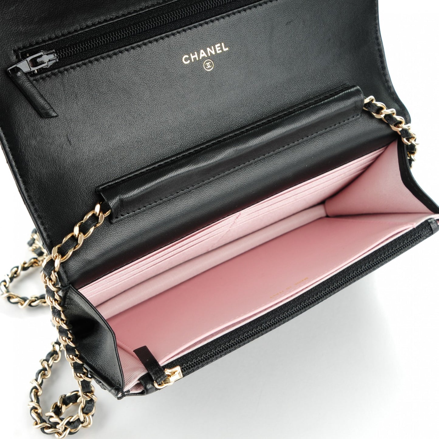 Lambskin Micro Quilted Wallet On Chain WOC Black