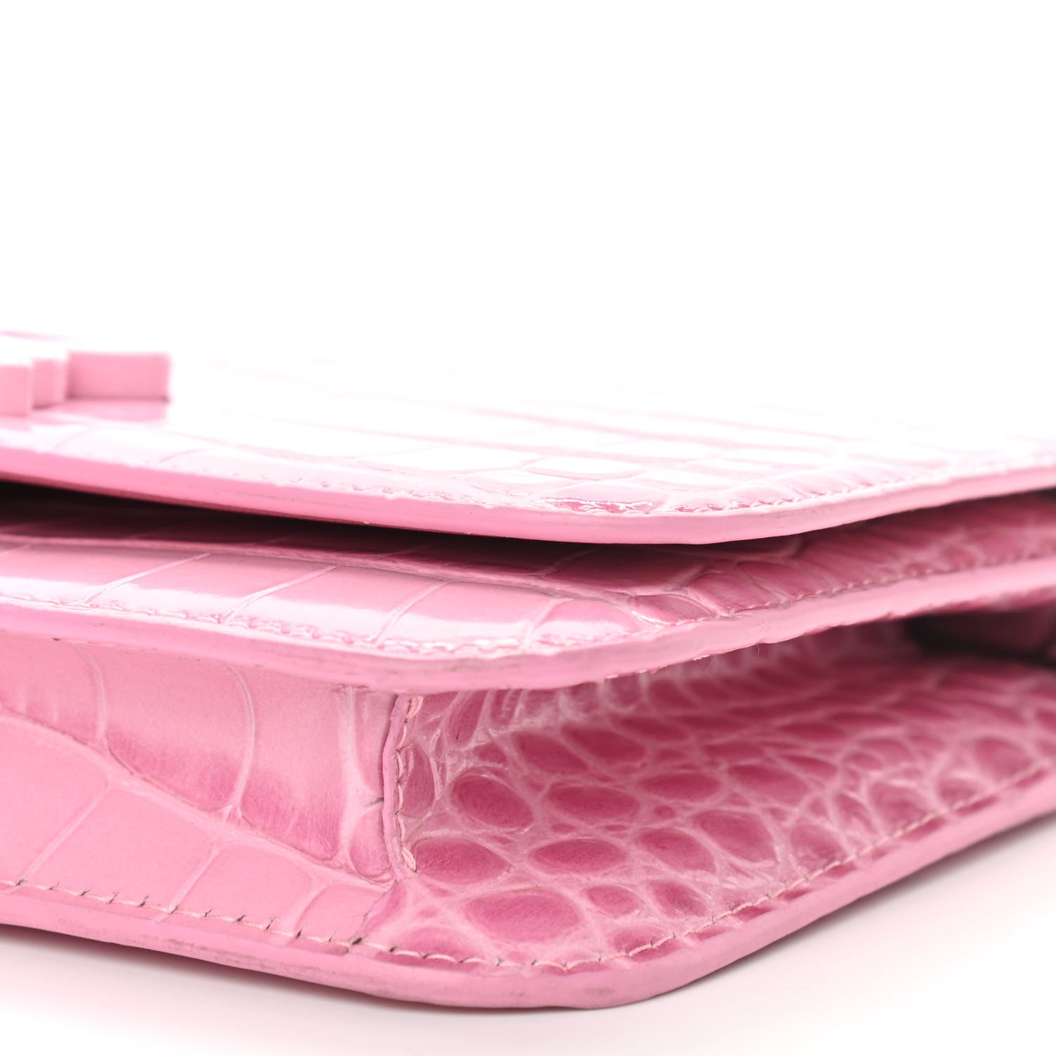 Balenciaga Patent Crocodile Embossed B Wallet On Chain Pink 9 of 10
