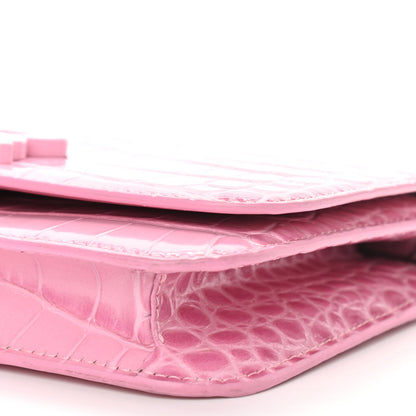 Balenciaga Patent Crocodile Embossed B Wallet On Chain Pink 9 of 10