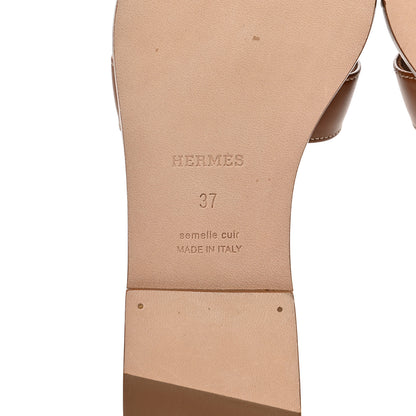 Hermes Box Calfskin Oran Sandals 37 Gold 6 of 9