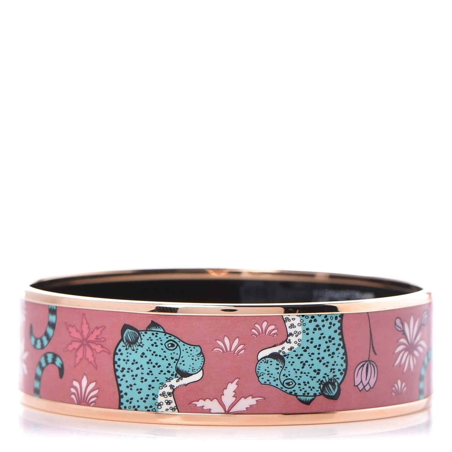 Enamel Printed Wide Les Leopards Bracelet 65 Rose Couture