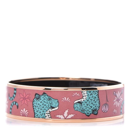 Hermes Enamel Printed Wide Les Leopards Bracelet 65 Rose Couture 1 of 5