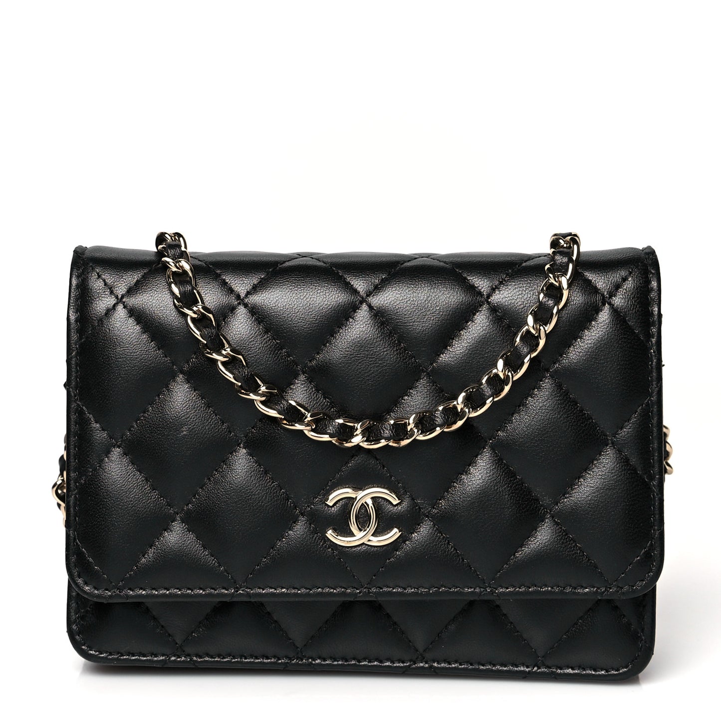 Lambskin Quilted Mini Camellia Bow Wallet On Chain WOC Black