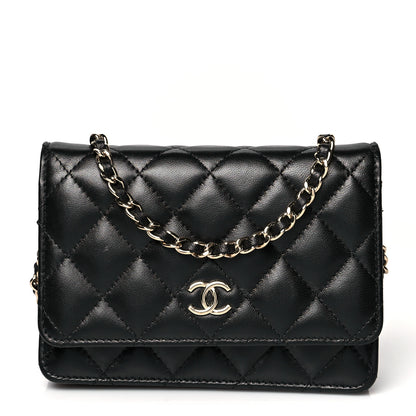 Chanel Lambskin Quilted Mini Camellia Bow Wallet On Chain WOC Black 1 of 10