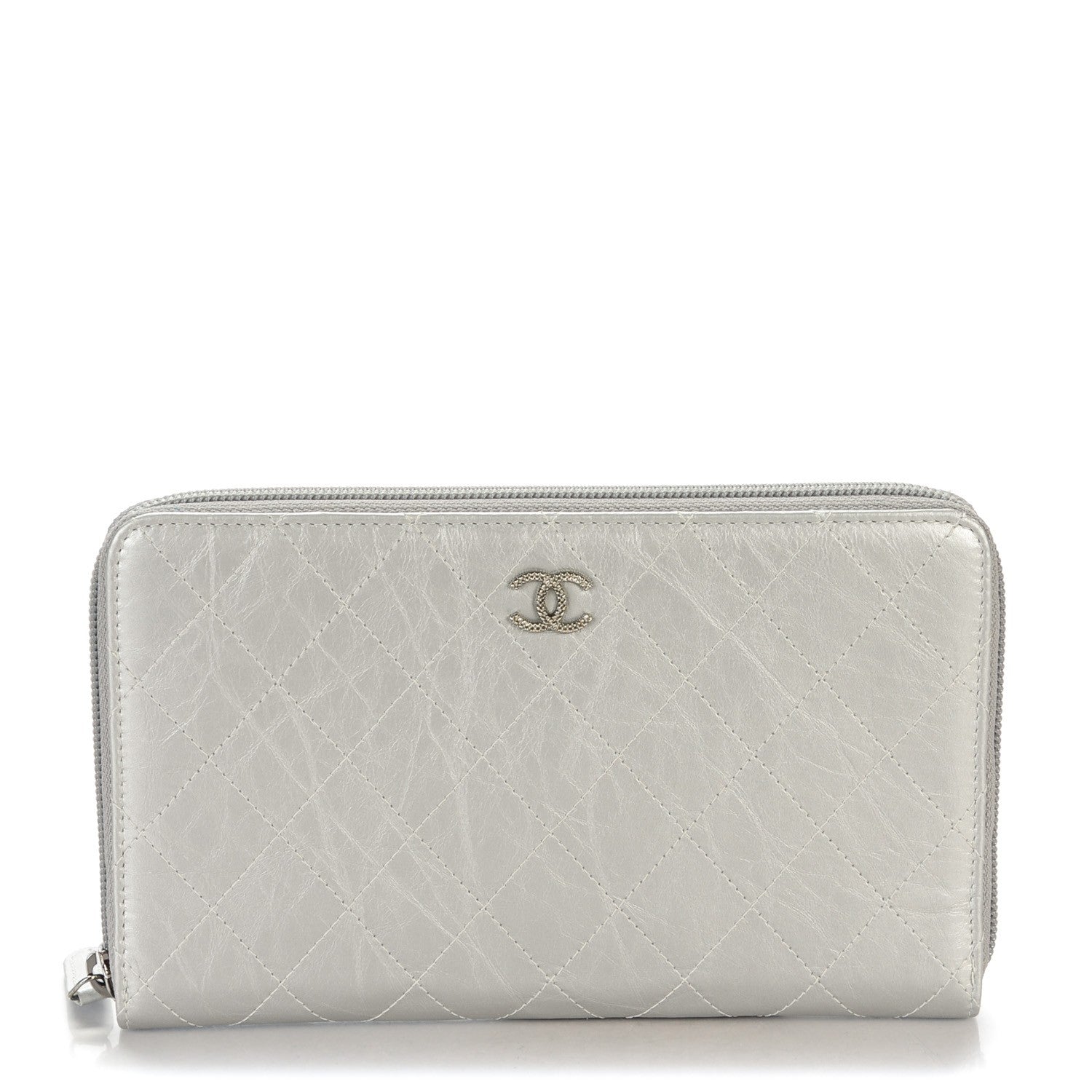 Chanel Metallic Aged Calfskin Quilted Palette Large Zip Around Organizer Wallet Silver 1 of 8