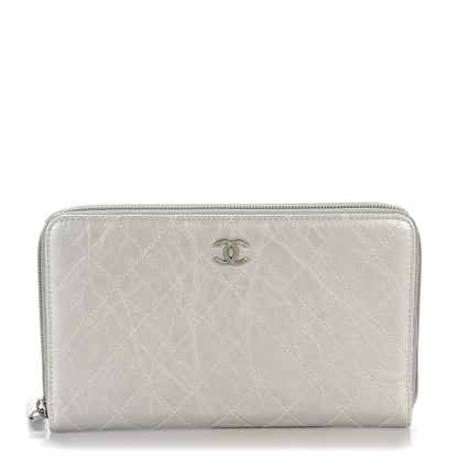 Chanel Metallic Aged Calfskin Quilted Palette Large Zip Around Organizer Wallet Silver 1 of 8