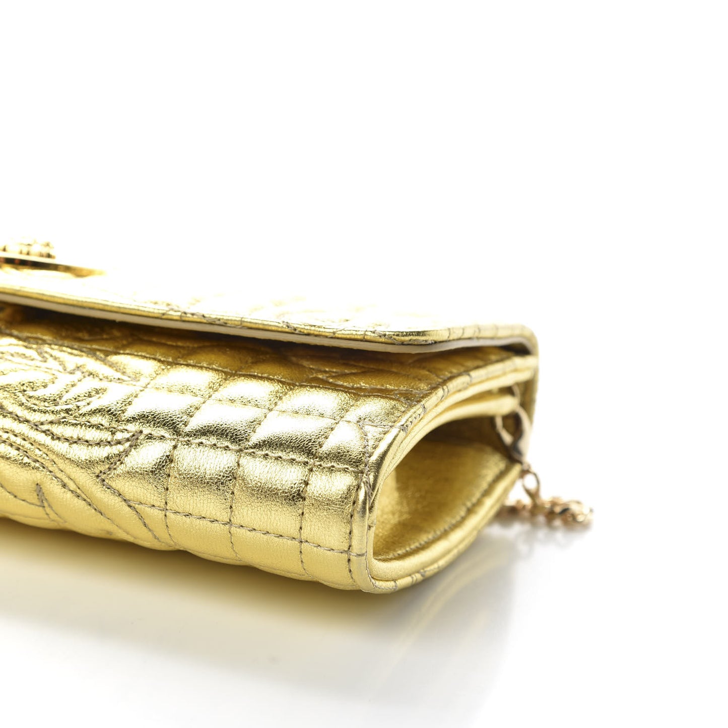 Metallic Nappa Barocco Quilted Wallet On Chain Crossbody Gold