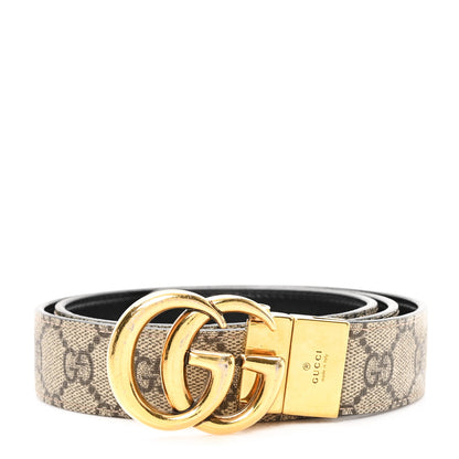 Gucci GG Supreme Monogram Plutone Calfskin Double G Reversible 30mm Belt 85 34 Beige Ebony Black 1 of 6